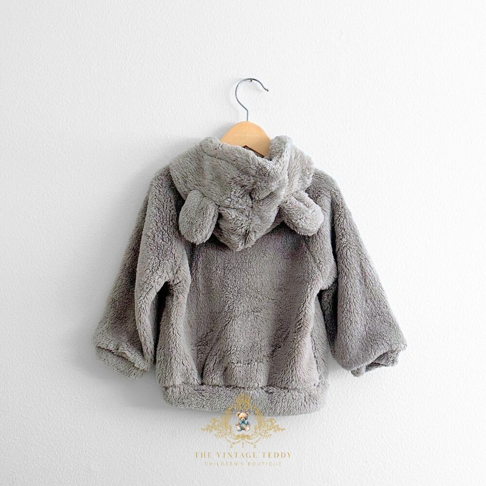 NWT Cute Baby & Toddler Teddy Bear Plush Hoodie Jacket Winter Coat Gray 12-24M